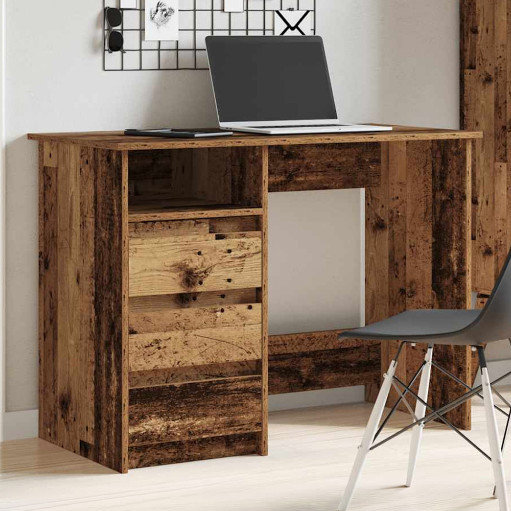 vidaXL 3 Drawer Single Shelf Computer Desk Old Wood Effect Image 1