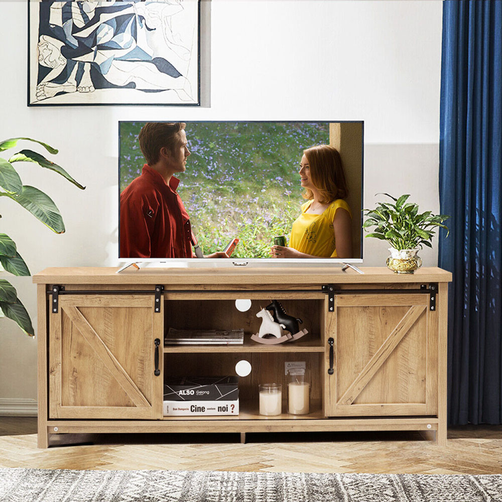 Costway 2 Door 2 Shelf Orange TV Unit Image 4