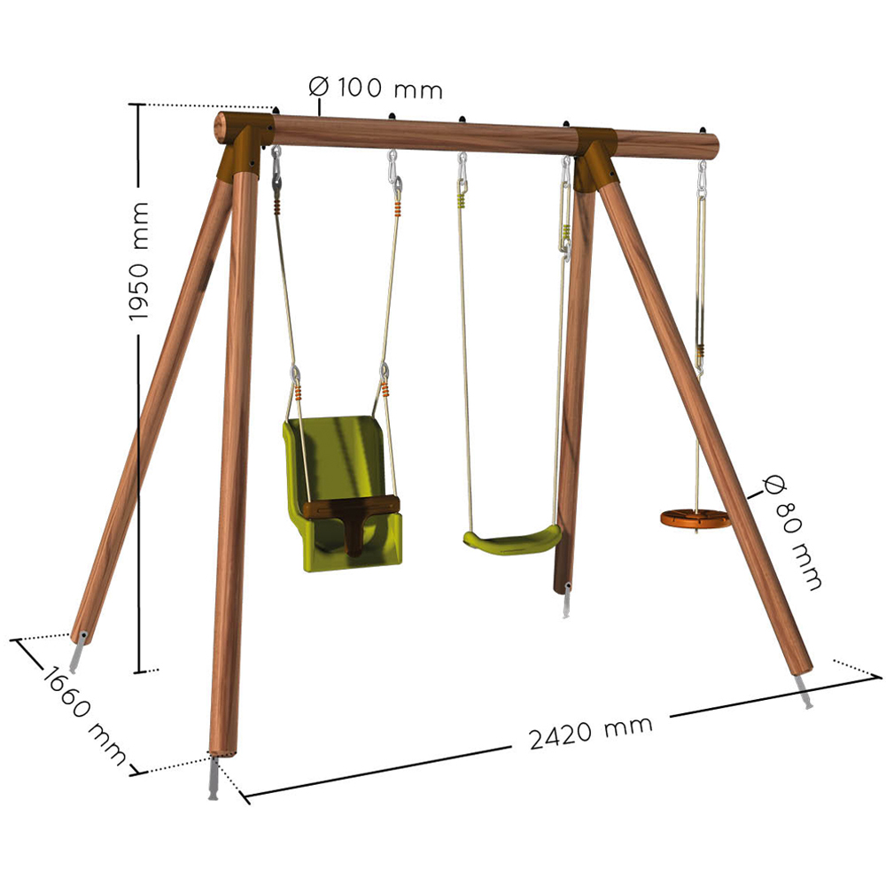 Soulet Tiago Kids Wooden Double Swing Set with Rope Disc Image 8