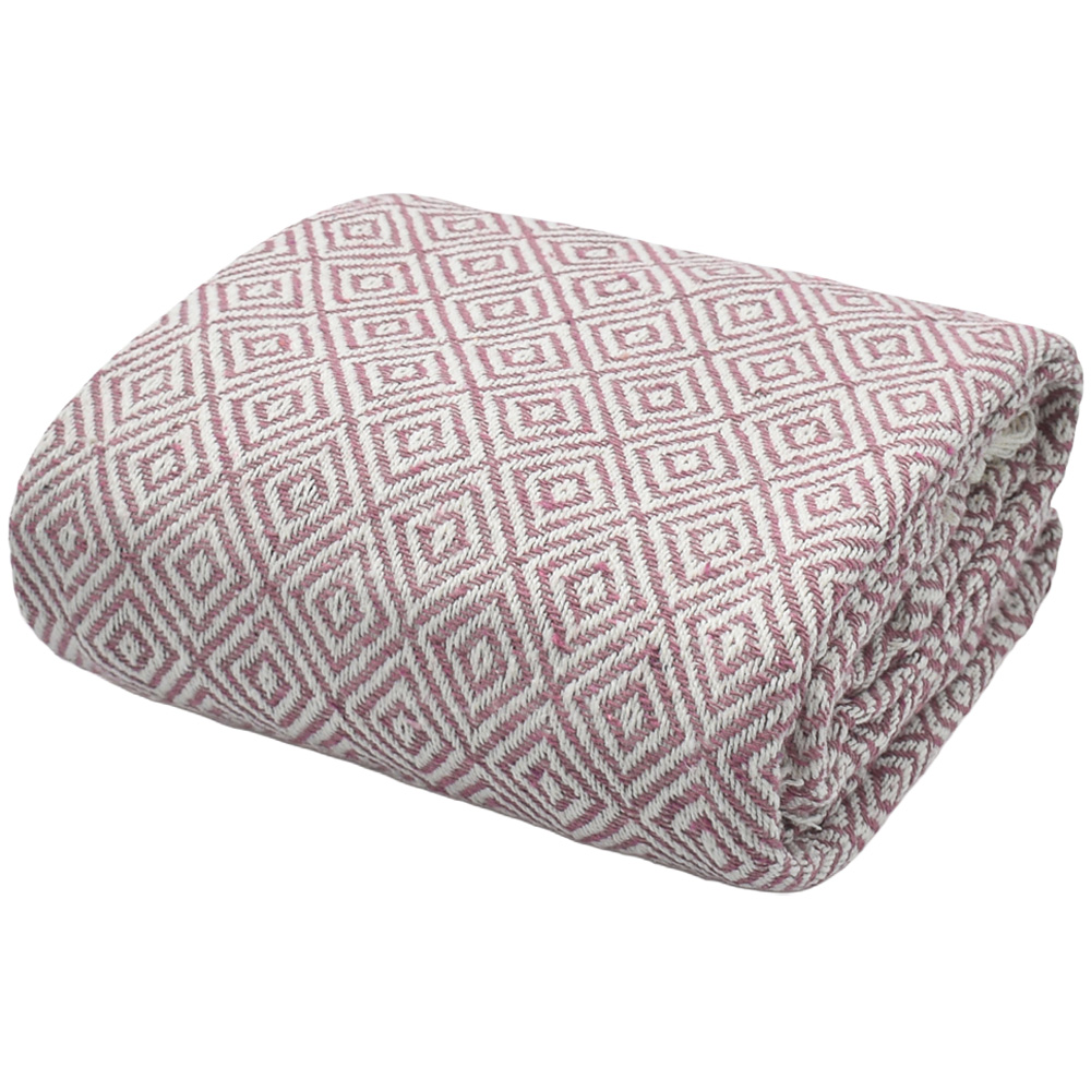 Velosso Blush Diamond Pattern Cotton Woven Tasselled Throw 228 x 254cm Image 1