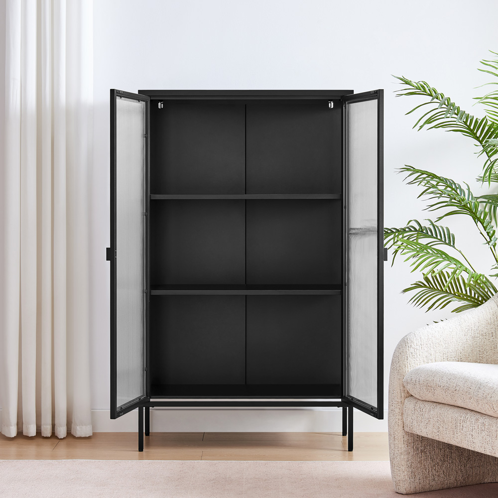 Furniturebox Jaya 2 Door Black Metal Display Cabinet Image 6