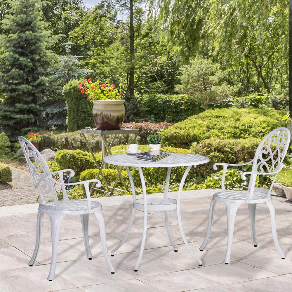 Outsunny 2 Seater White Aluminium Bistro Set Image 1