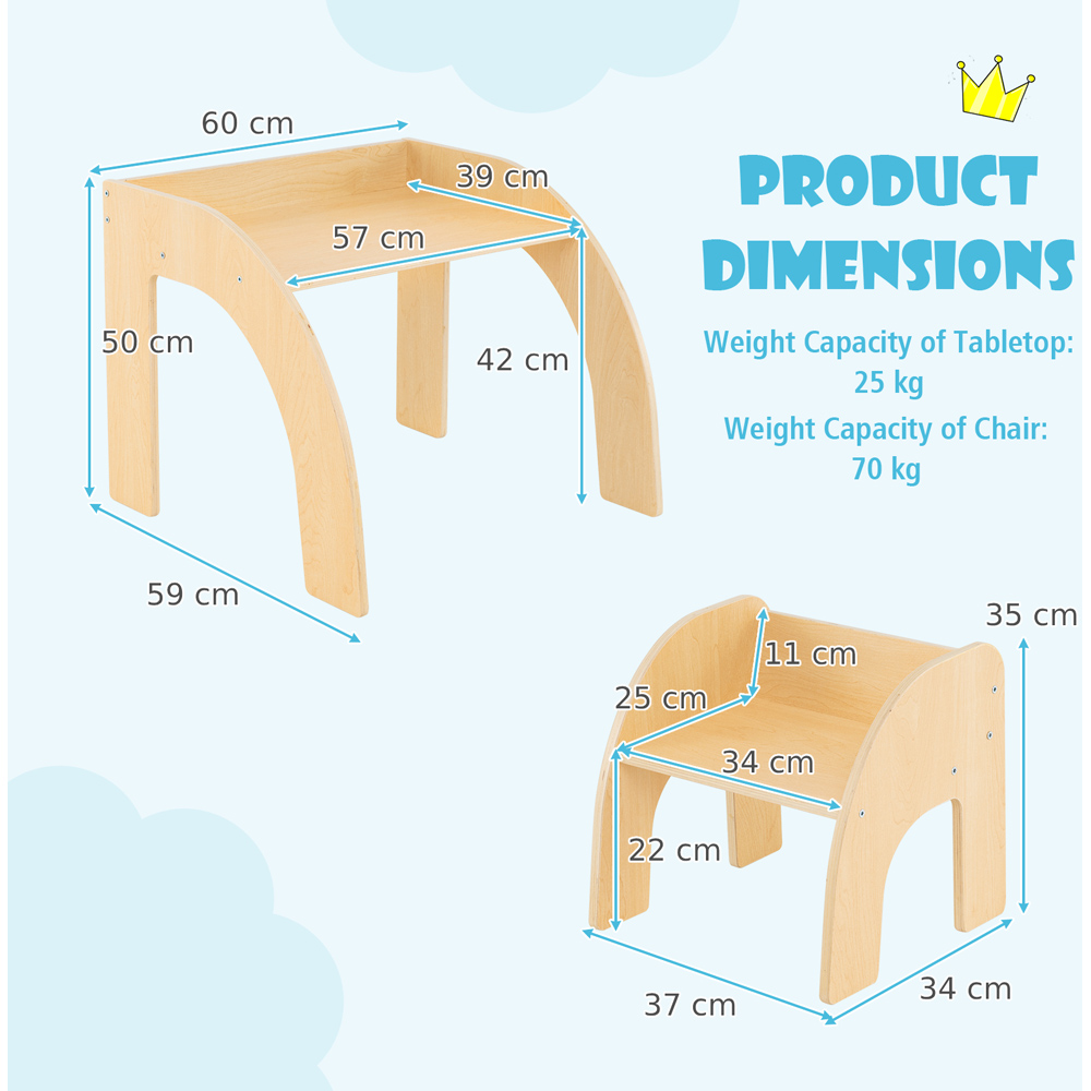 Costway Natural Wooded Toddler Kids Desk Set Image 8