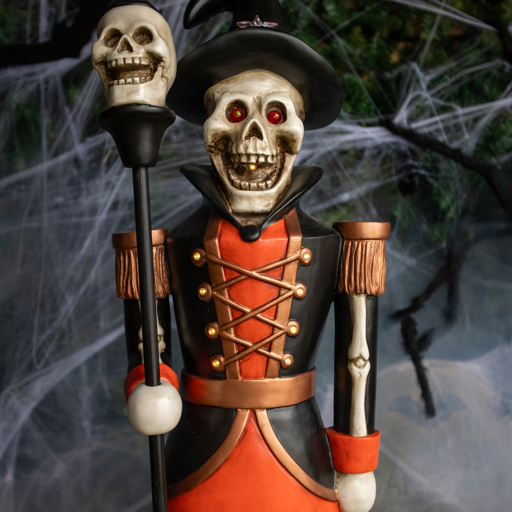 Orange and Black Skeleton Nutcracker with Skull Staff Halloween Decoration 4ft Image 3