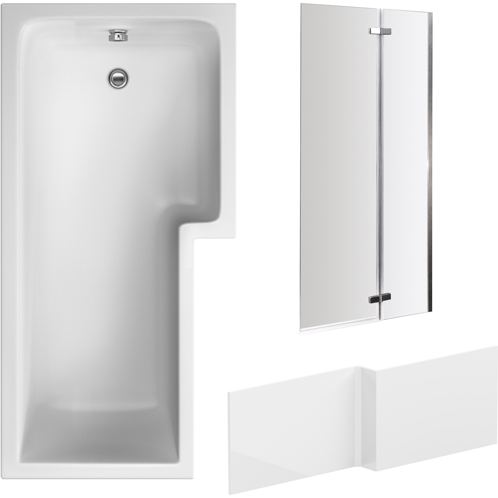 nuie 1700mm Right Hand Square Bath with Panel and Chrome Screen Image 1