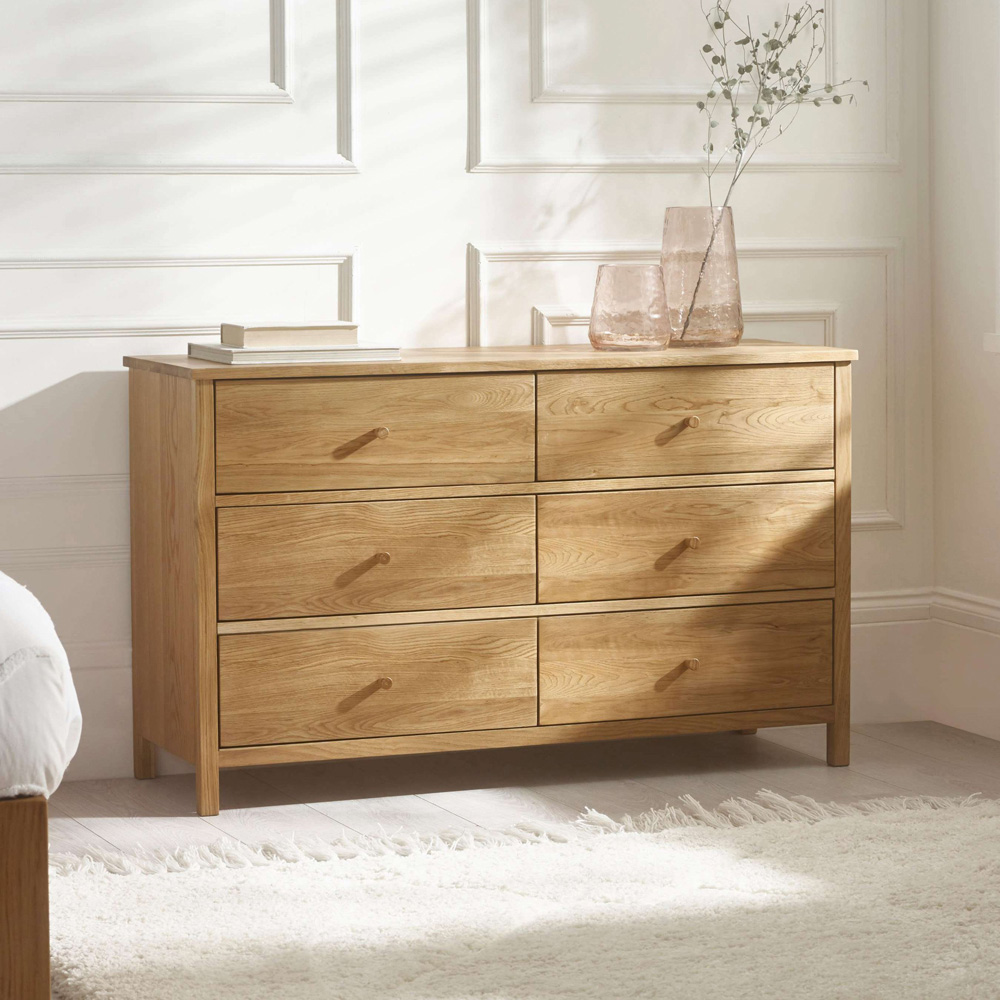 Julian Bowen Coxmoor 6 Drawer Solid Oak Wide Chest of Drawers Image 8
