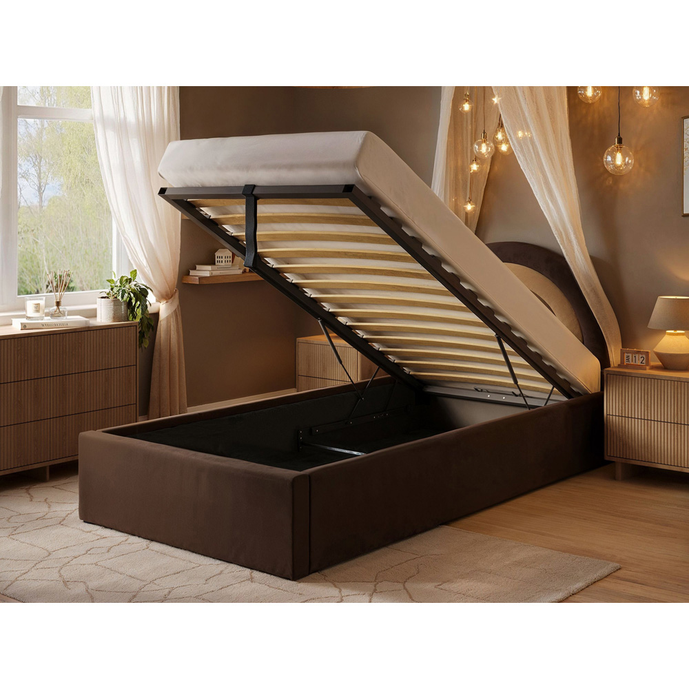 Flair Ava Single Brown Velvet Lift-Up Ottoman Bed Image 5