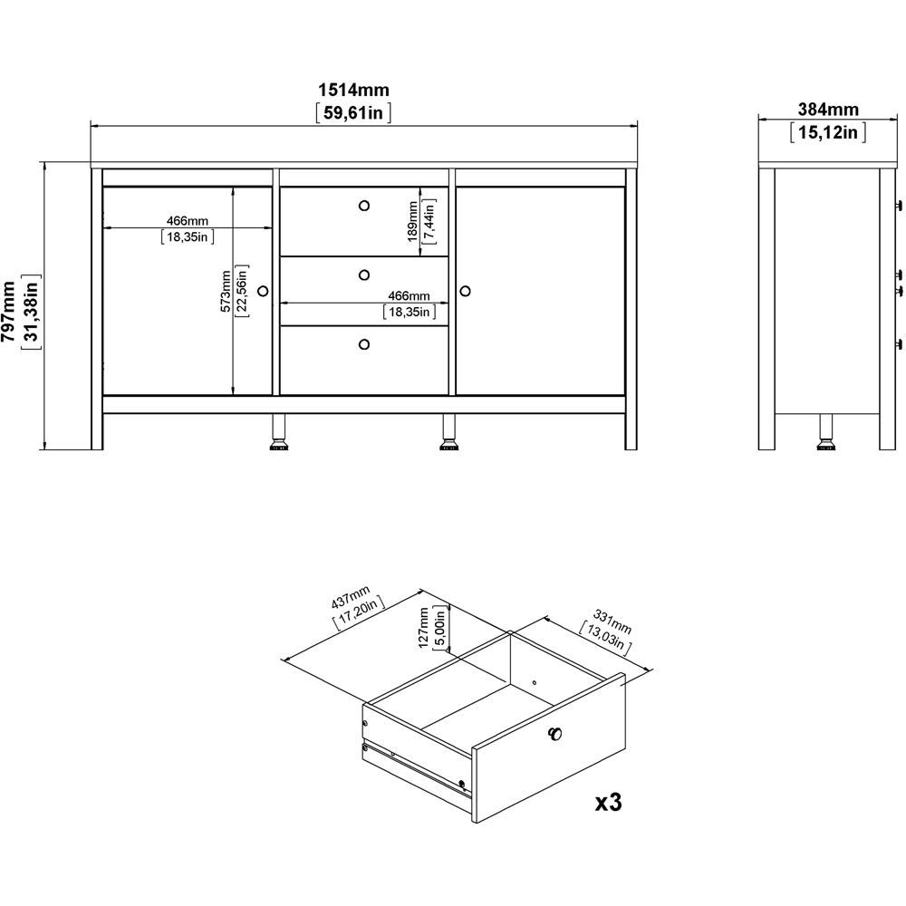 Florence Madrid 2 Door 3 Drawer Matt Black Sideboard Image 9