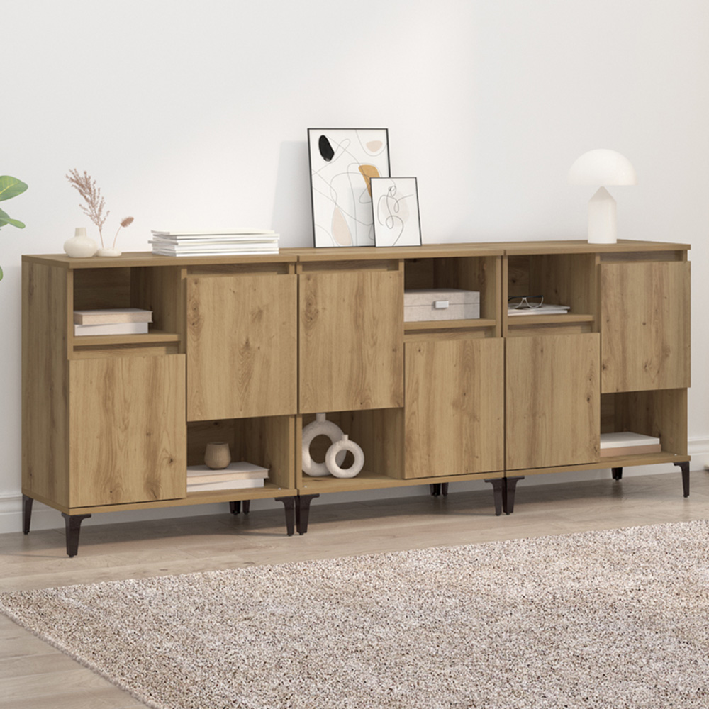 vidaXL 2 Door 2 Shelf Artisan Oak Compact Sideboard Set of 3 Image 1
