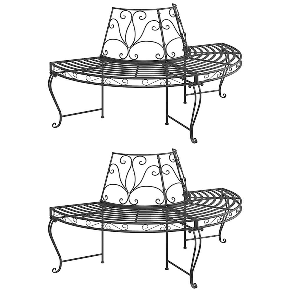 vidaXL 2 Piece Black Metal Scrollwork Half Round Circular Tree Bench Image 2