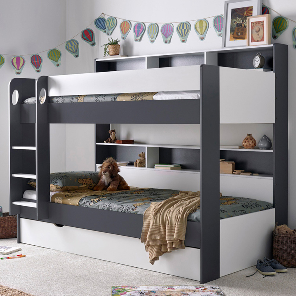 Oliver Grey and White Single Drawer Storage Bunk Bed with Orthopaedic Mattresses Image 1