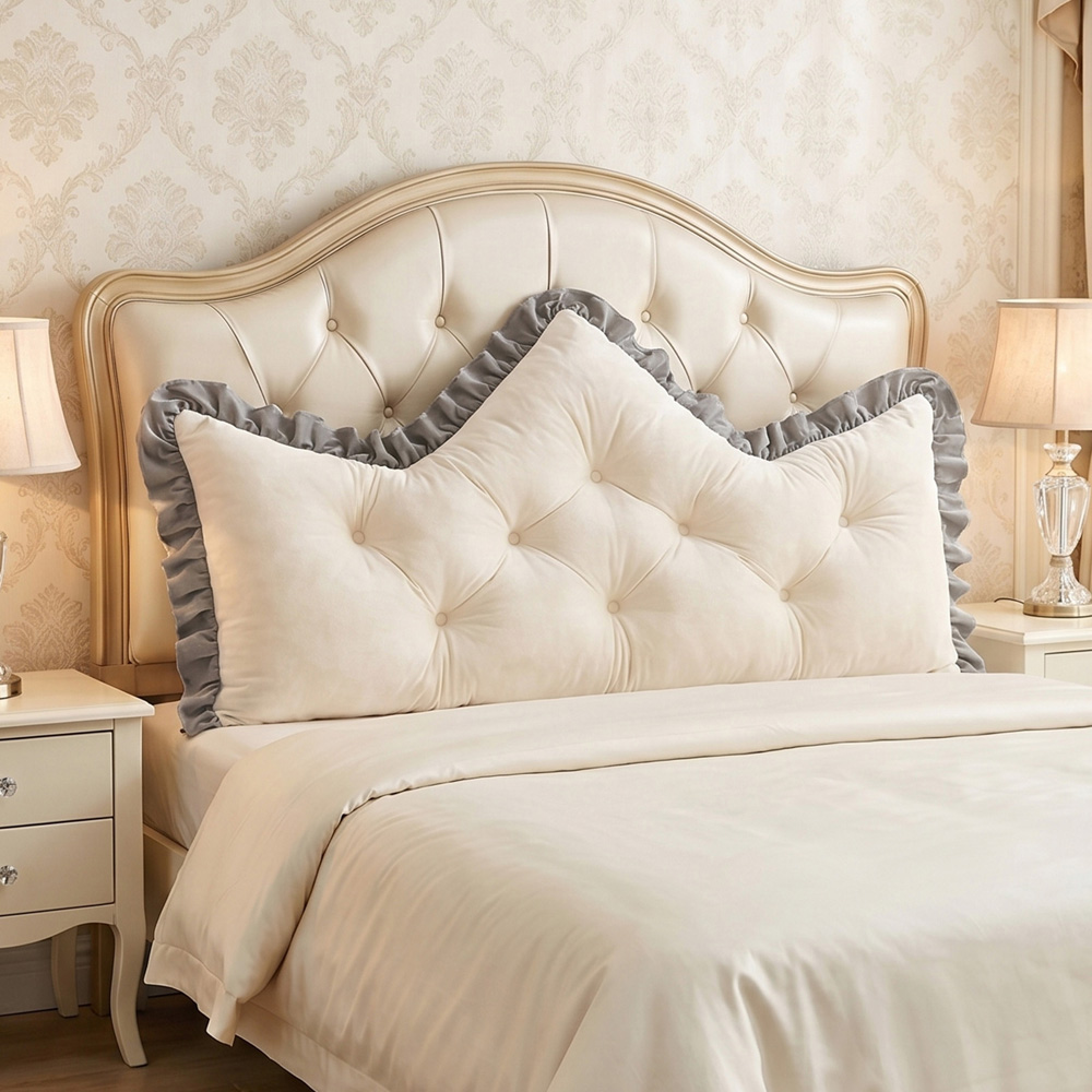 Living and Home Pearl White and Grey Button Tufted Crown Headboard Pillow 50 x 90cm Image 7