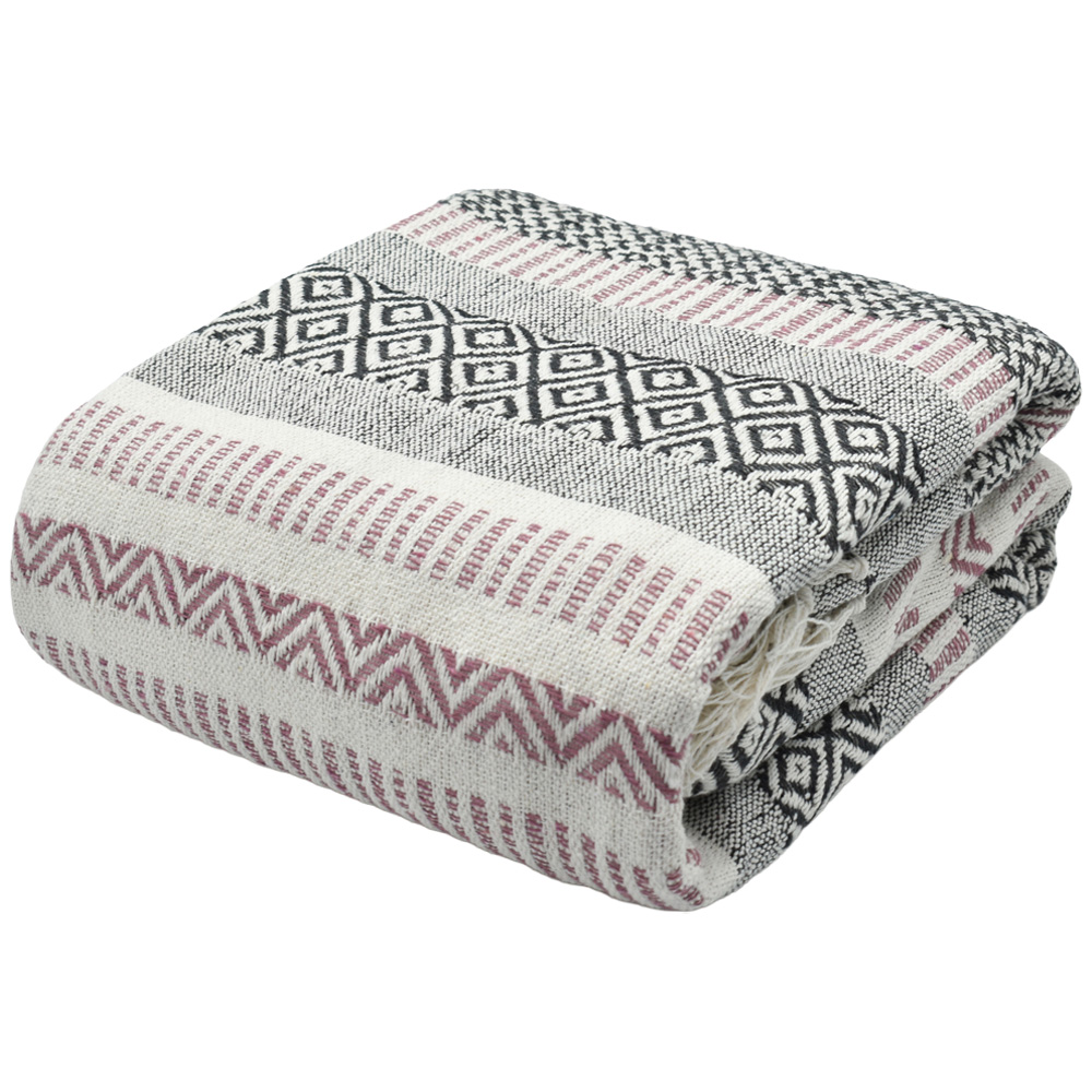Velosso Blush Aztec Pattern Cotton Woven Tasselled Throw 228 x 254cm Image 1