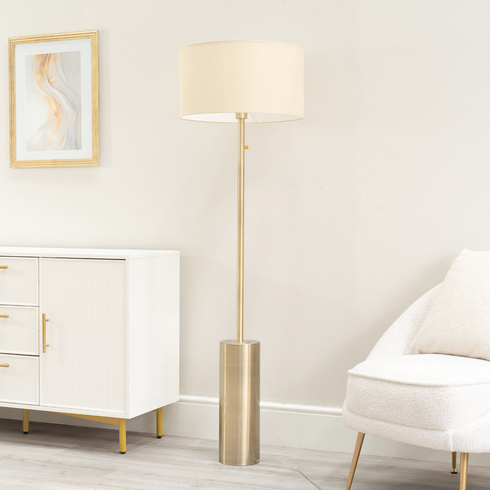 ValueLights Lexy Reni Cream Shade Antique Brass LED Floor Lamp Image 3