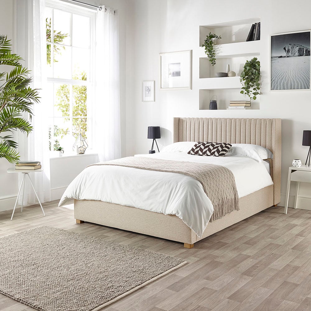 Catherine Lansfield Soho Small Double Natural Twill Ottoman Wing Bed Image 4