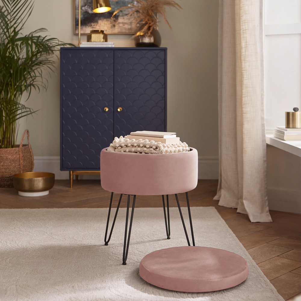 GFW Avery Blush Pink Velvet Storage Stool Image 8