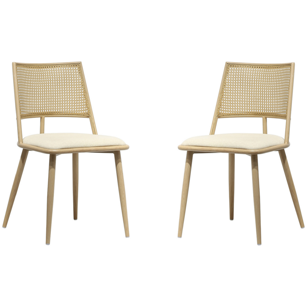 Furniture One Set of 2 Oak Rattan Mid-Century Dining Chair Image 2