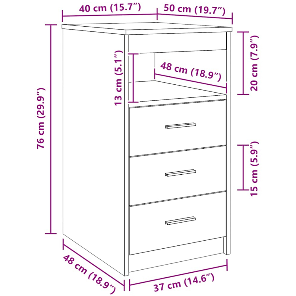 vidaXL 3 Drawer Single Shelf Grey Sonoma Storage Cabinet Image 8