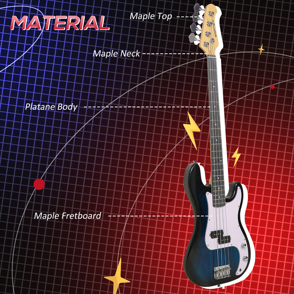 SPORTNOW Blue 4 String Beginner Full Size Electric Bass Guitar Set Image 6