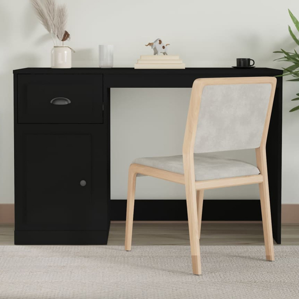 vidaXL Single Door Single Drawer Computer Desk Black Image 1