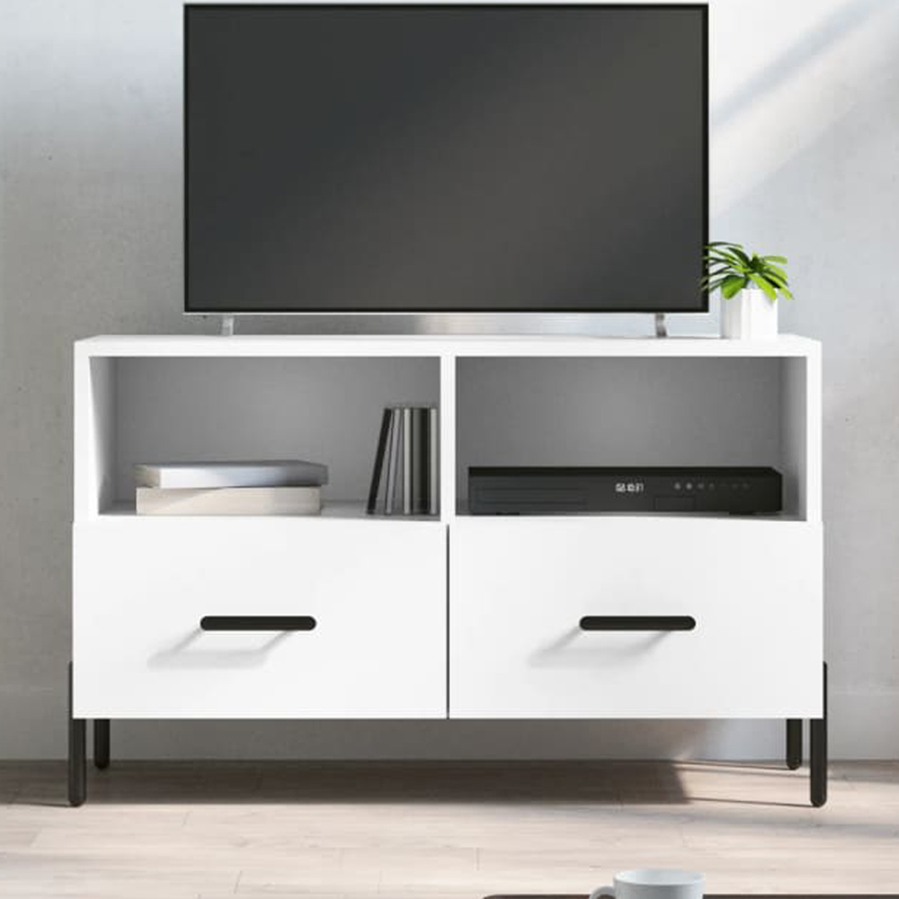 vidaXL 2 Drawer 2 Shelf White TV Cabinet Image 1