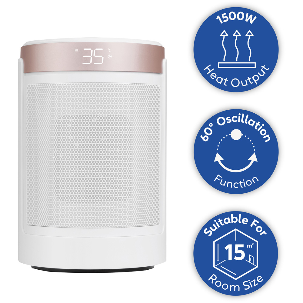Russell Hobbs RHCH2002WCHAMP White and Champagne Round Oscillating Ceramic Heater 1500W Image 8