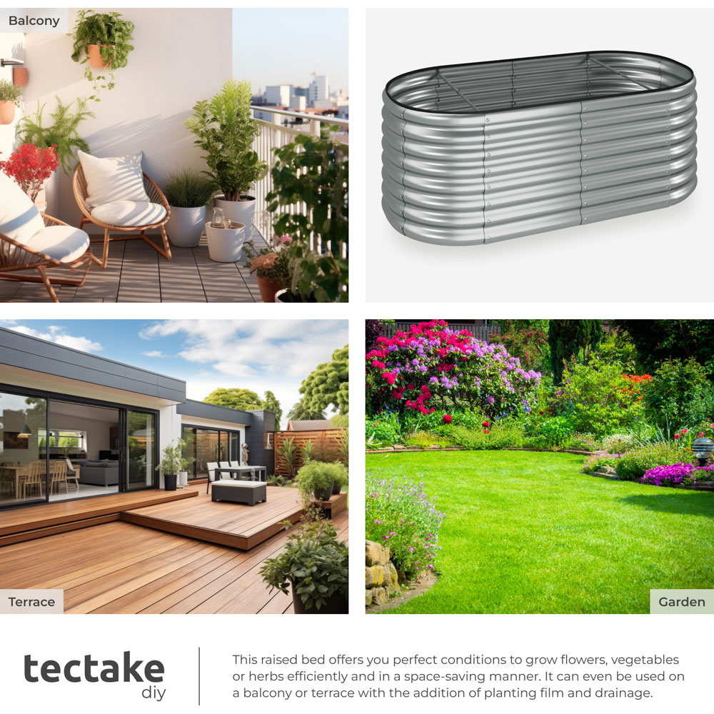 tectake Flora 160 x 80cm Silver Galvanised Steel Raised Garden Bed Image 7