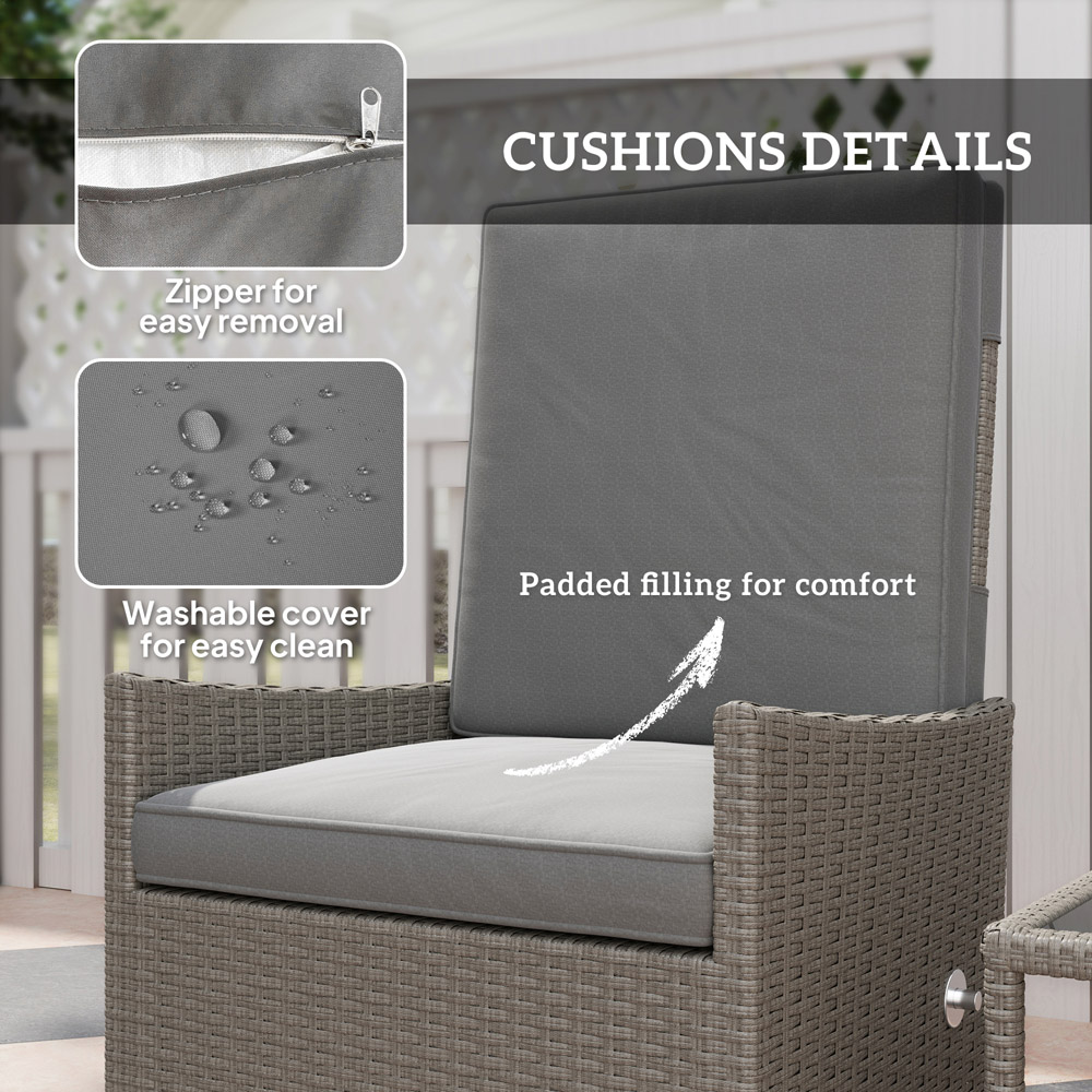 Outsunny 2 Seater Dark Grey Rattan Garden Furniture Set with 2 Ottoman Image 6