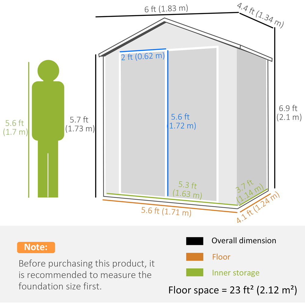 Outsunny 6 x 4.5ft Grey Storage Metal Shed Image 8