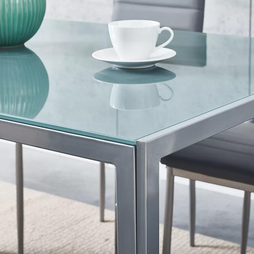 Kosy Koala 6 Seater Faux Leather Glass Dining Set Grey Image 4