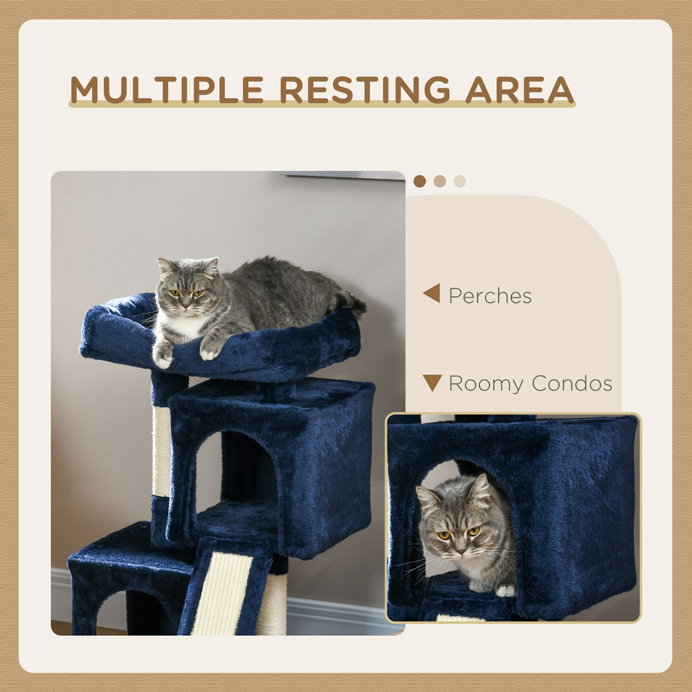 PawHut Navy Blue 2 House Rest and Play Cat Activity Tree Image 6