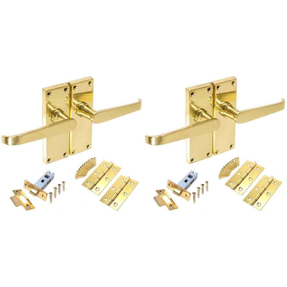 Golden Grace Victorian Straight Polished Brass Lever Latch Door Handles Set 2 Pack Image 1