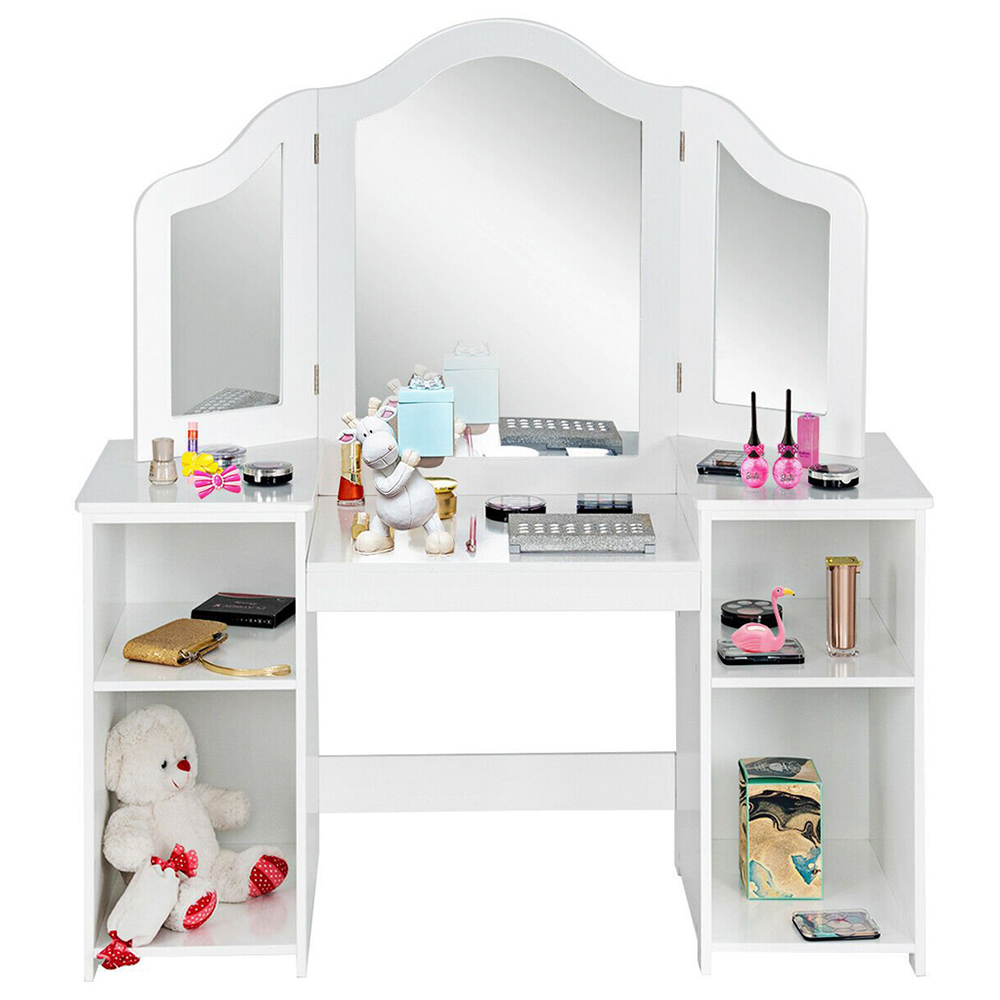 Costway Kids Princess Makeup Vanity Table with Mirror Image 2