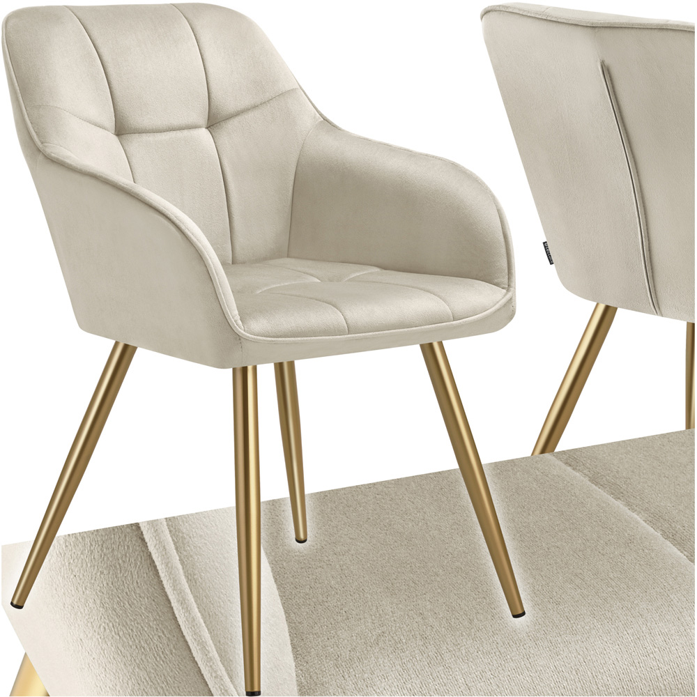 tectake Marilyn Cream and Gold Quilted Velvet Look Chair Image 2