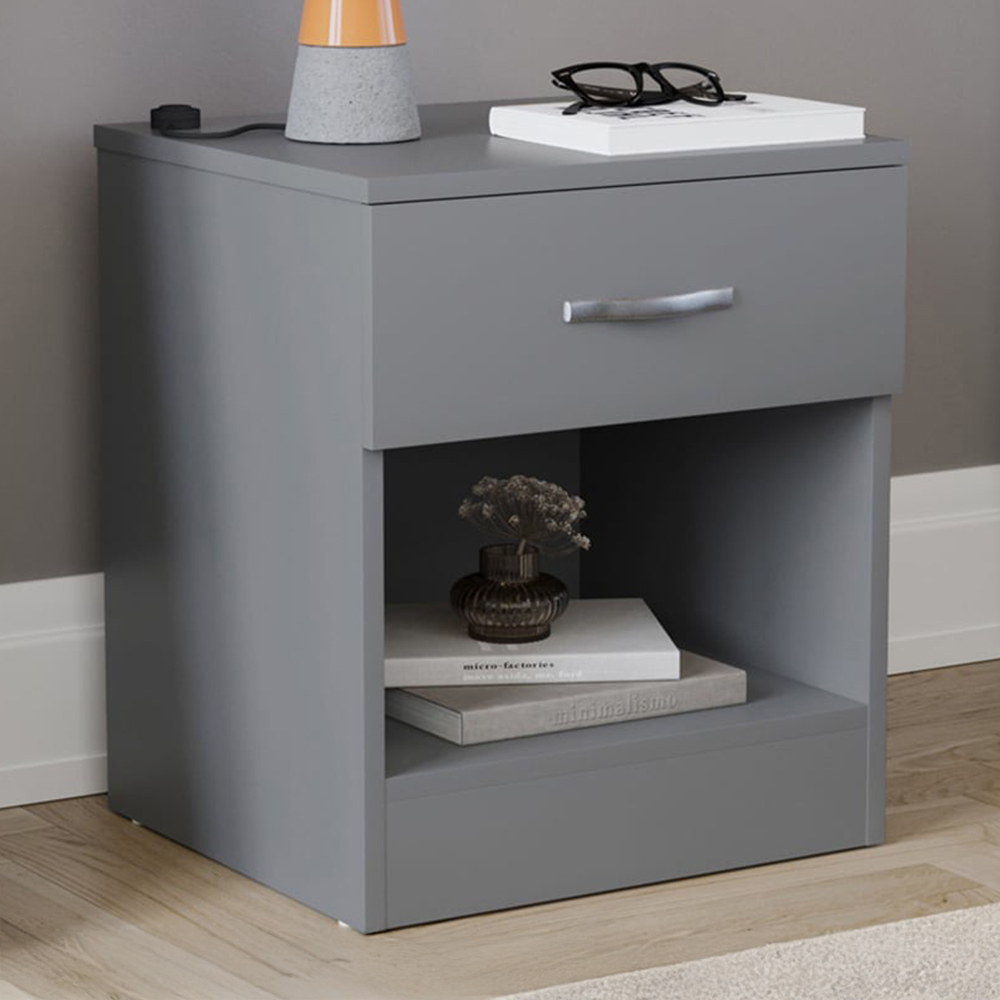 Vida Designs Riano Single Drawer Grey Bedside Table Image 1