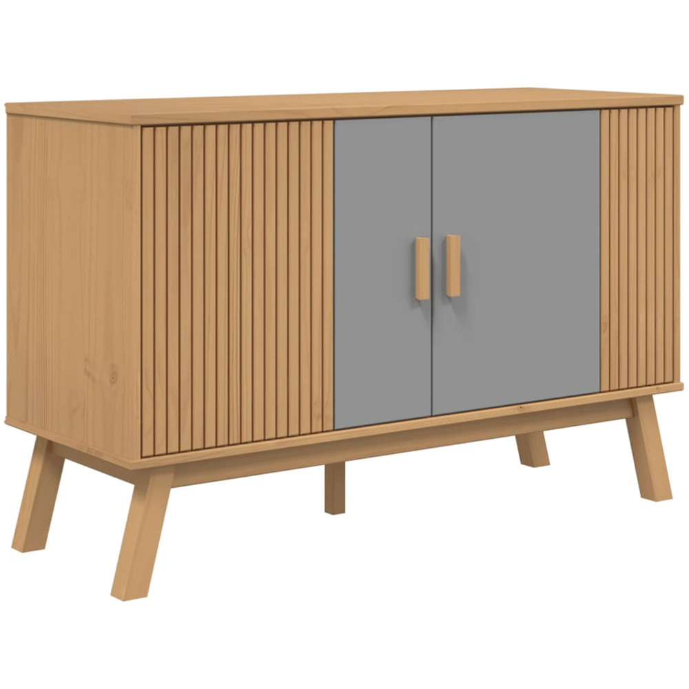 vidaXL 2 Door Grey and Brown Solid Pine Wood Sideboard Image 2