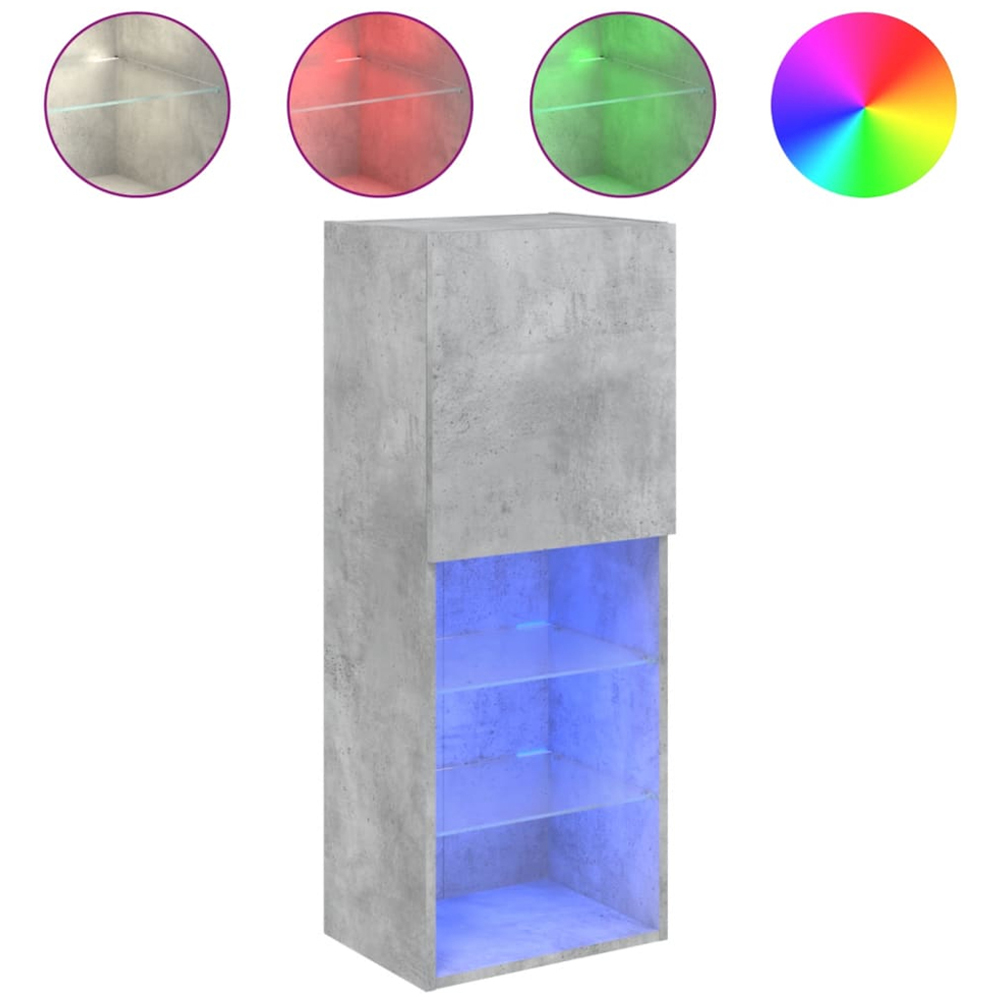 vidaXL Single Door 3 Shelf Concrete Grey Wall Mounted TV Cabinet with LED Lights Image 4