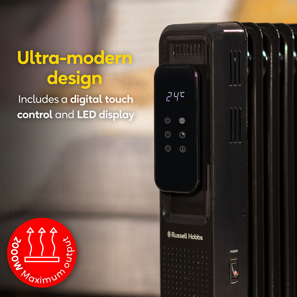 Russell Hobbs Black 9-Fin Digital Touch Control Oil Filled Radiator 2000W Image 5