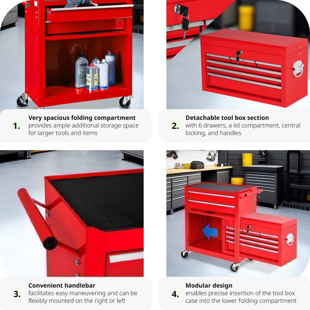 tectake 8 Drawer Red Tool Chest of Drawers with Wheels Image 4