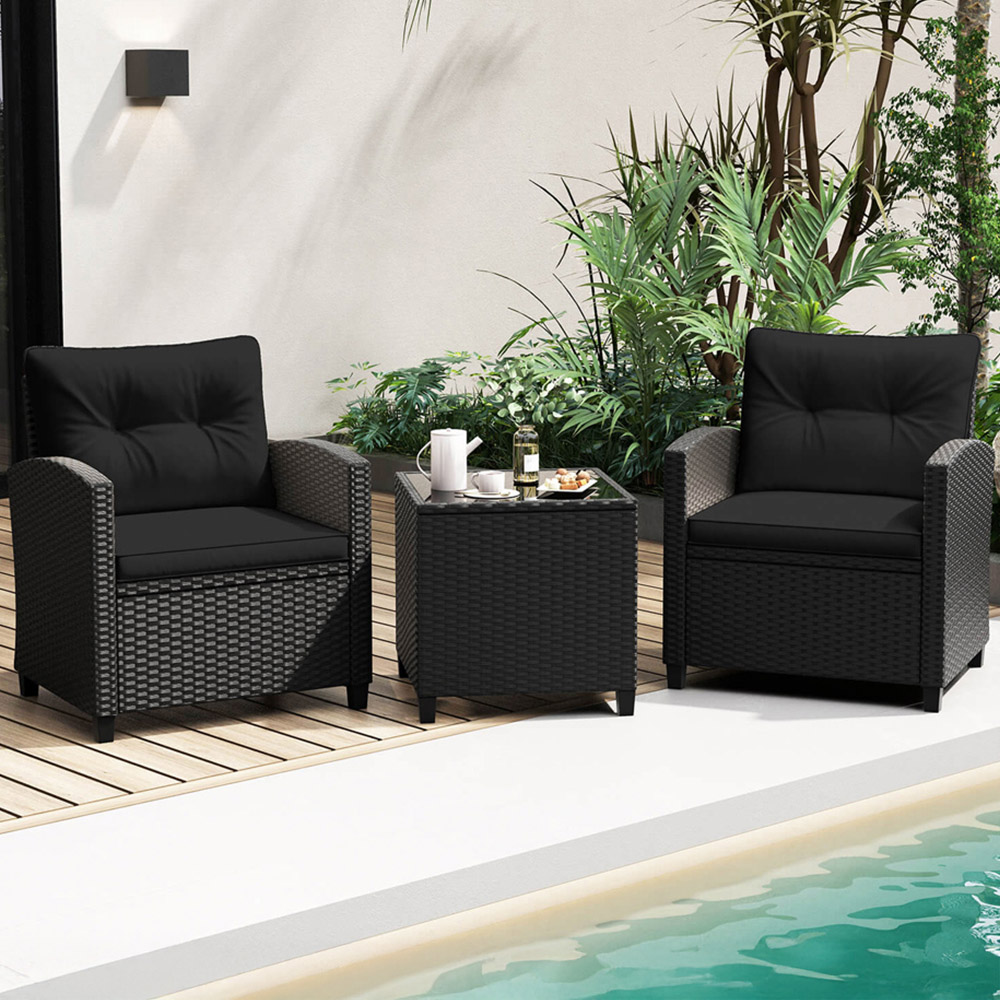 Costway 2 Seater Black Rattan Patio Furniture Set with Cushion Image 1