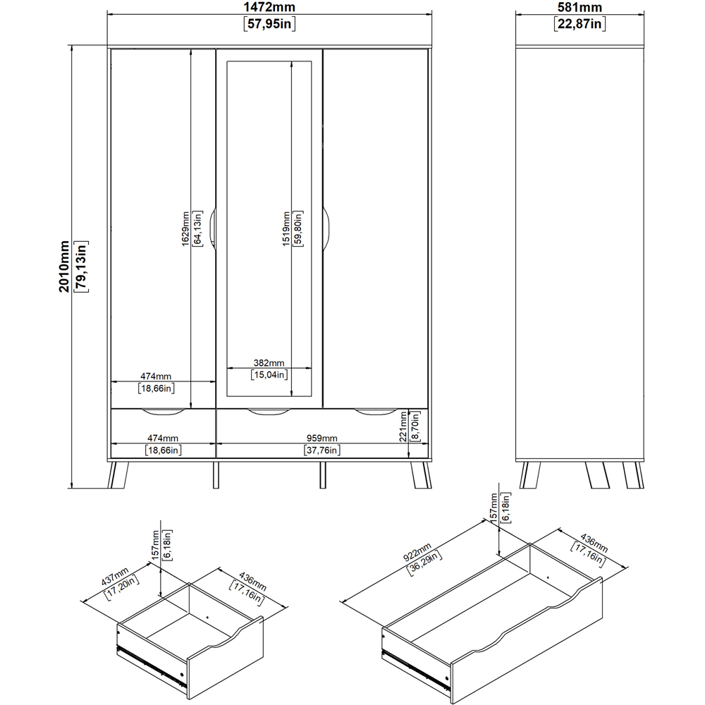 Furniture To Go Ikast 3 Door 2 Drawer White and Brown Mirror Wardrobe Image 8