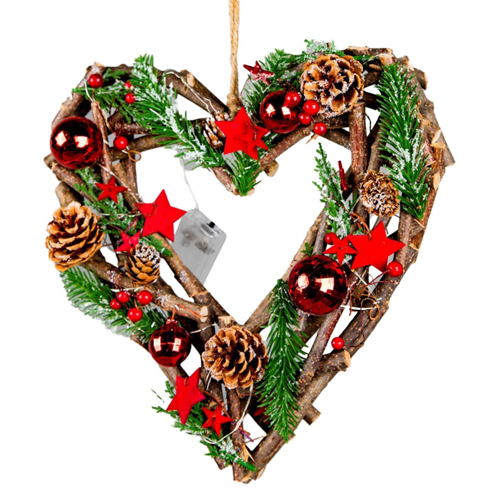 Shatchi Warm White LED Twig Hanging Heart Shape Wreath Red 30cm Image 1