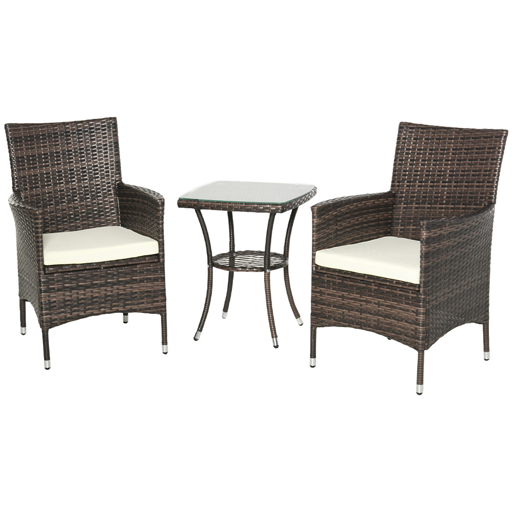 Outsunny Rattan Effect 2 Seater Bistro Set Brown Image 2