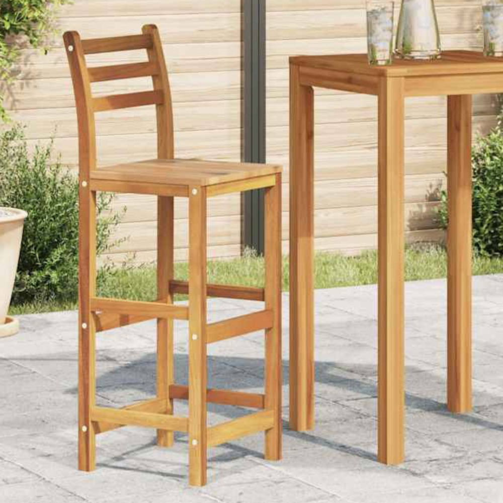 Walplus Solid Acacia Wood Bar Chair Set of 2 Image 1