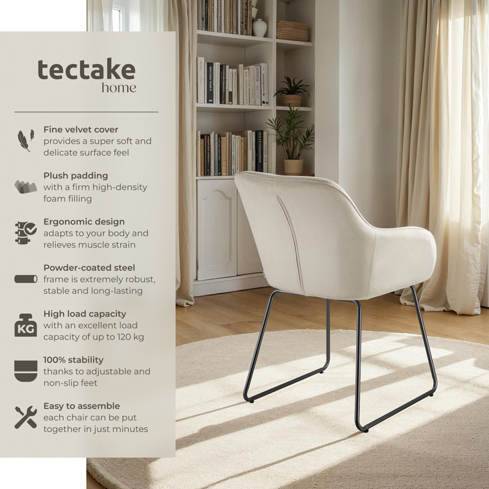tectake Jeane Set of 2 Cream and Black Velvet Look Dining Chair Image 3