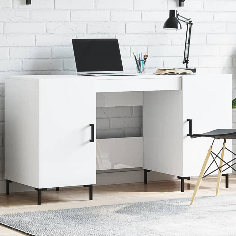 vidaXL 2 Door Computer Desk High Gloss White Image 1