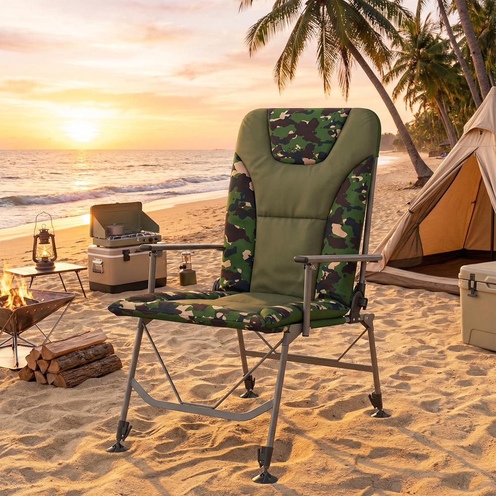 Outsunny Camouflage Padded Foldable Reclining Camping Chair Image 4