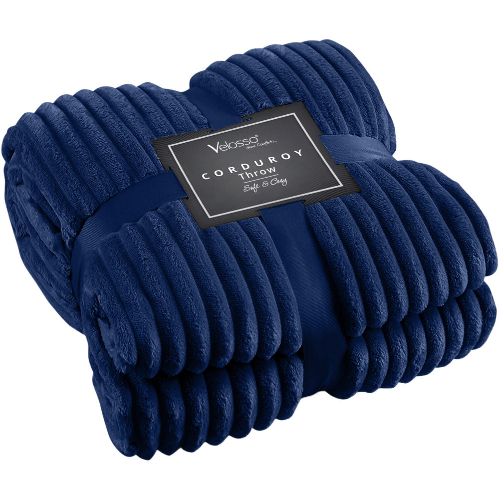 Velosso Navy Plain Corduroy Throw 150 x 200cm Image 1