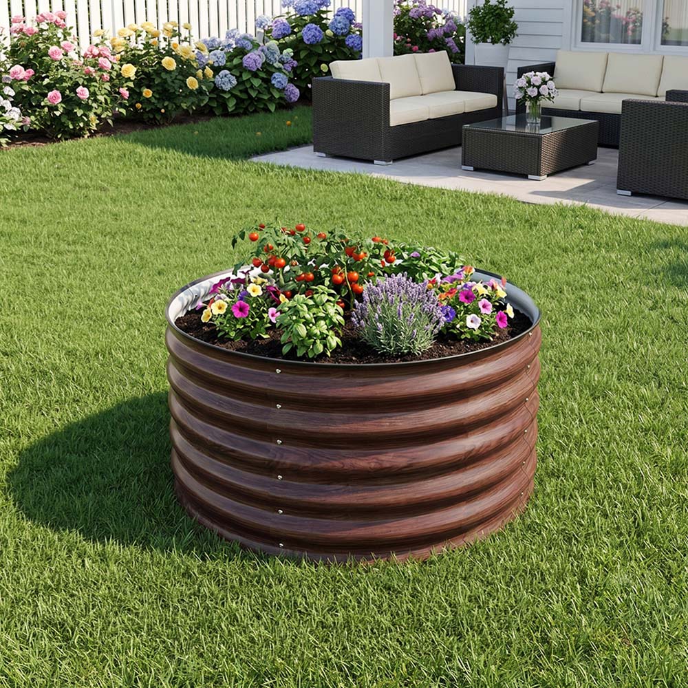 Living and Home Brown Round Metal Raised Garden Bed with Open Bottom 80 x 43cm Image 3
