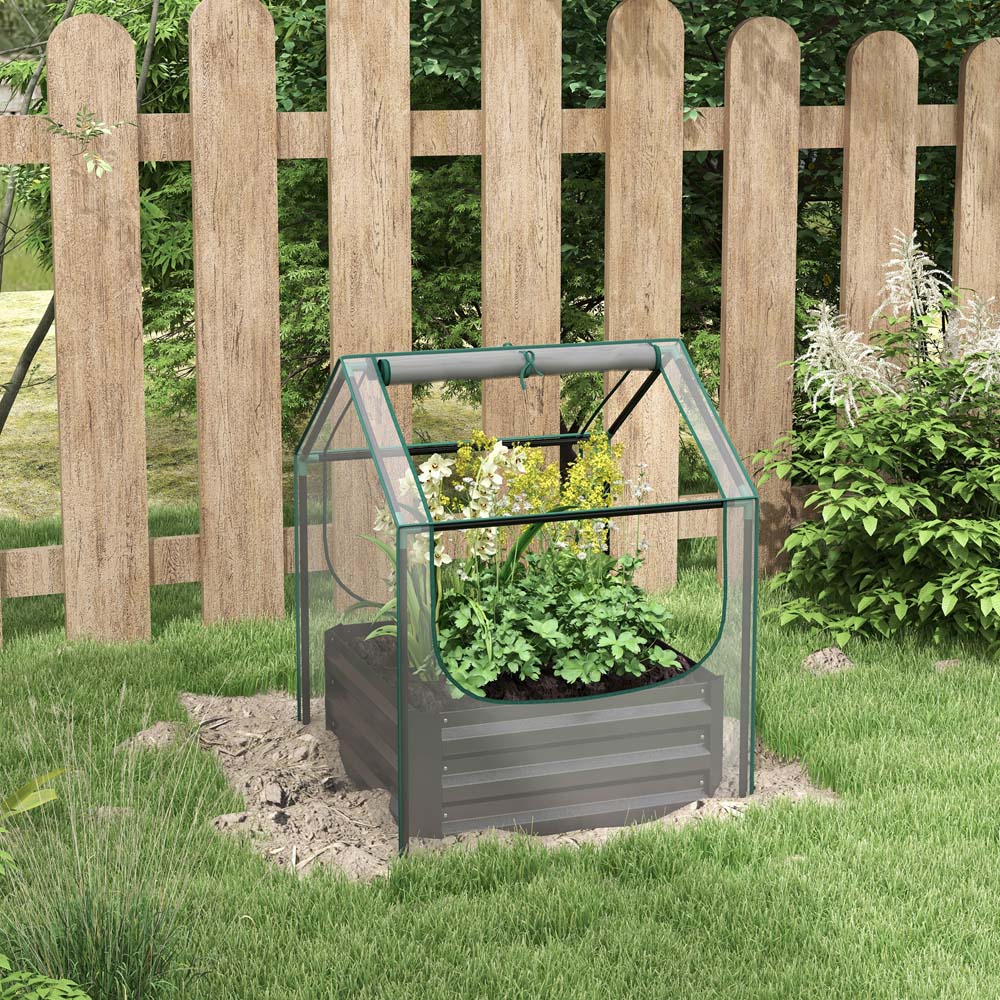 Outsunny Clear and Dark Grey Raised Garden Bed Planter with Greenhouse Image 2